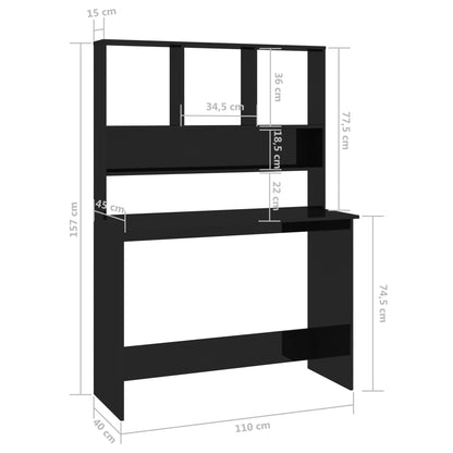 Desk with Shelves High Gloss Black 43.3" x 17.7" x 61.8" Engineered Wood