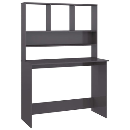 Desk with Shelves High Gloss Gray 43.3" x 17.7" x 61.8" Engineered Wood