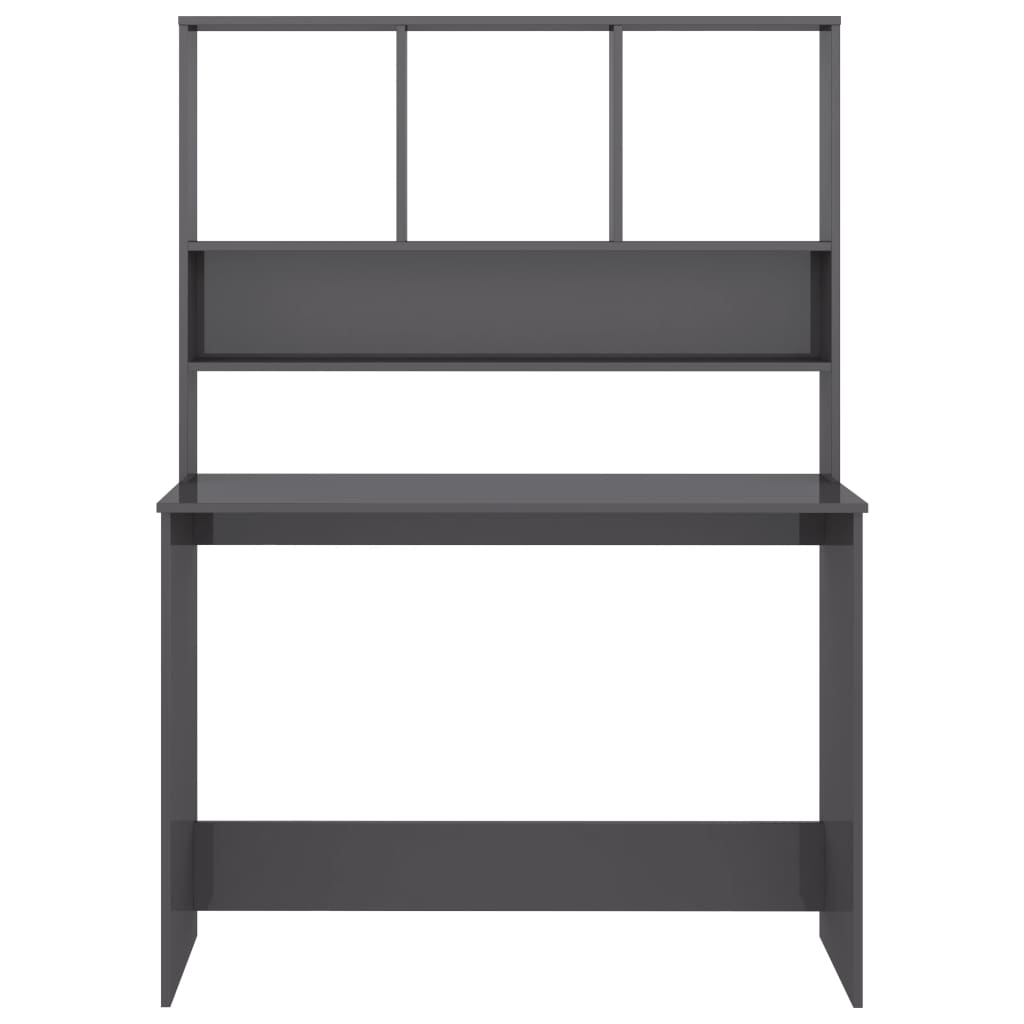 Desk with Shelves High Gloss Gray 43.3" x 17.7" x 61.8" Engineered Wood