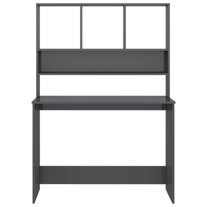 Desk with Shelves High Gloss Gray 43.3" x 17.7" x 61.8" Engineered Wood