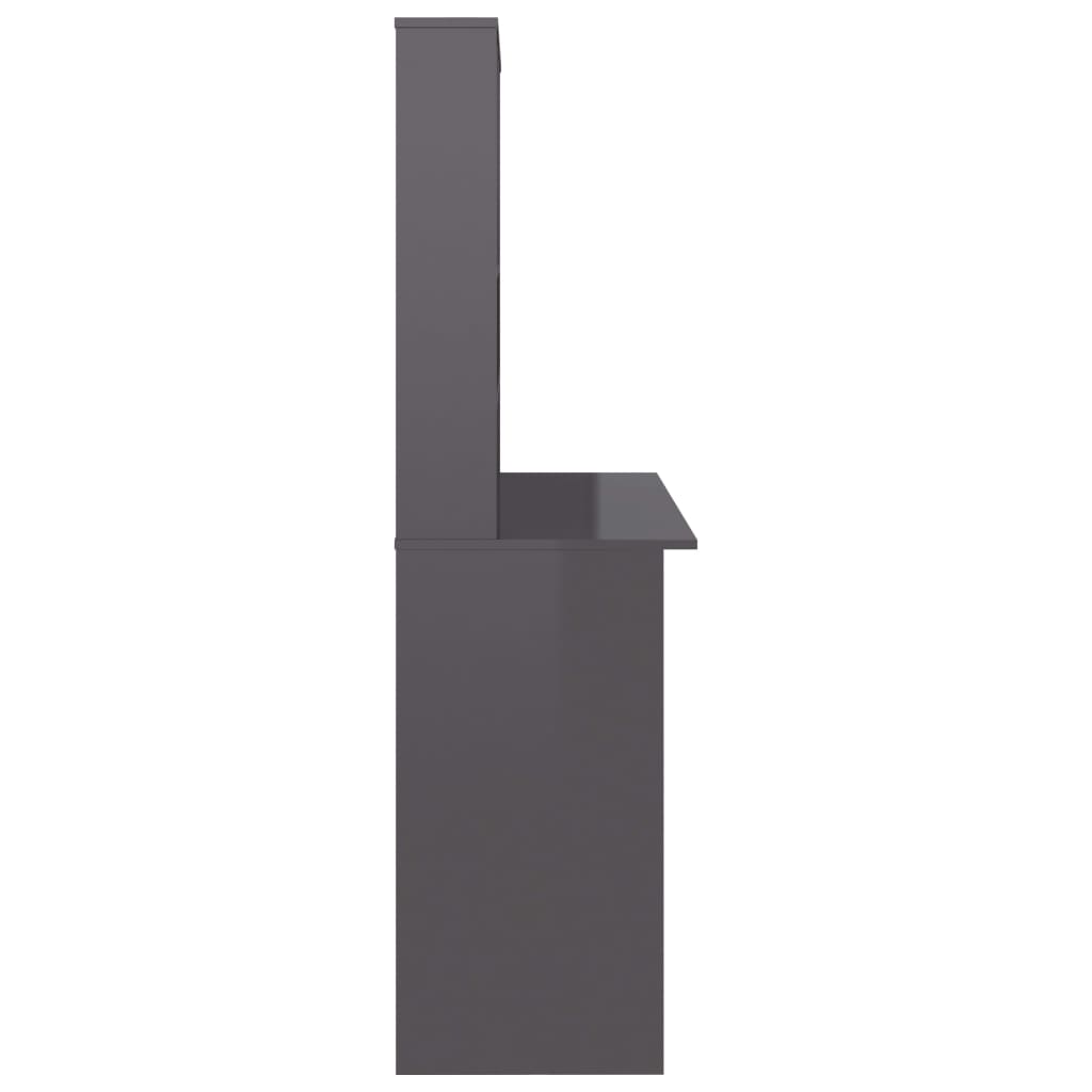 Desk with Shelves High Gloss Gray 43.3" x 17.7" x 61.8" Engineered Wood