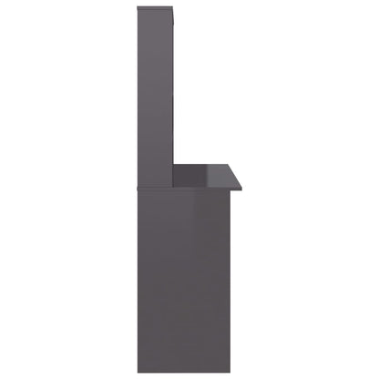 Desk with Shelves High Gloss Gray 43.3" x 17.7" x 61.8" Engineered Wood