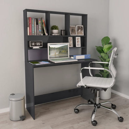Desk with Shelves High Gloss Gray 43.3" x 17.7" x 61.8" Engineered Wood