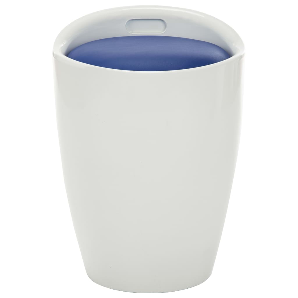 Storage Stool White and Blue Faux Leather