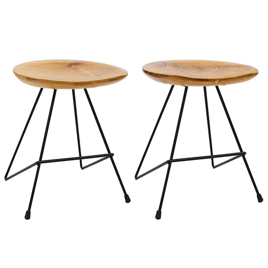 Stool Natural Solid Teak Wood Compact Sturdy Stool Round