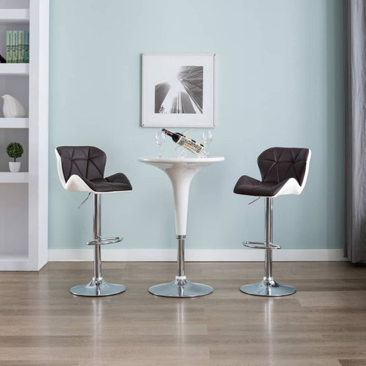 Bar Stool Set of 2 Brown, Chrome Faux leather, Chrome-plated steel