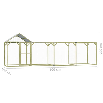 Chicken Cage Green Treated Pinewood 20 x 5 x 6.6 ft Durable