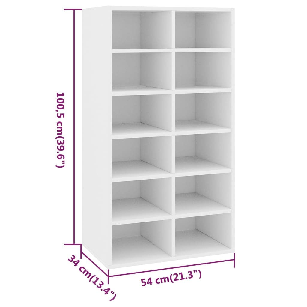 Shoe Rack White 21.3x13.4x39.6" Engineered Wood