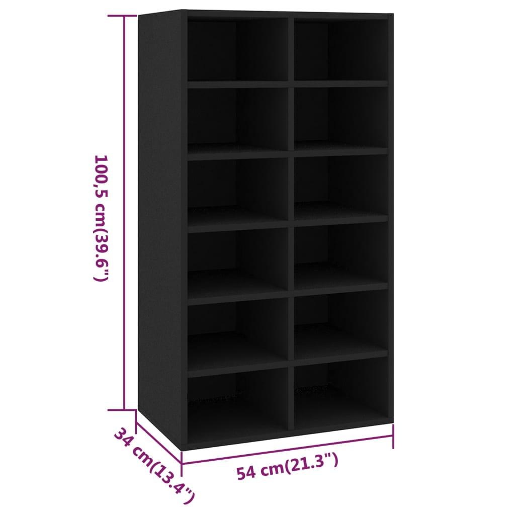 Shoe Rack Black 21.3x13.4x39.6" Engineered Wood