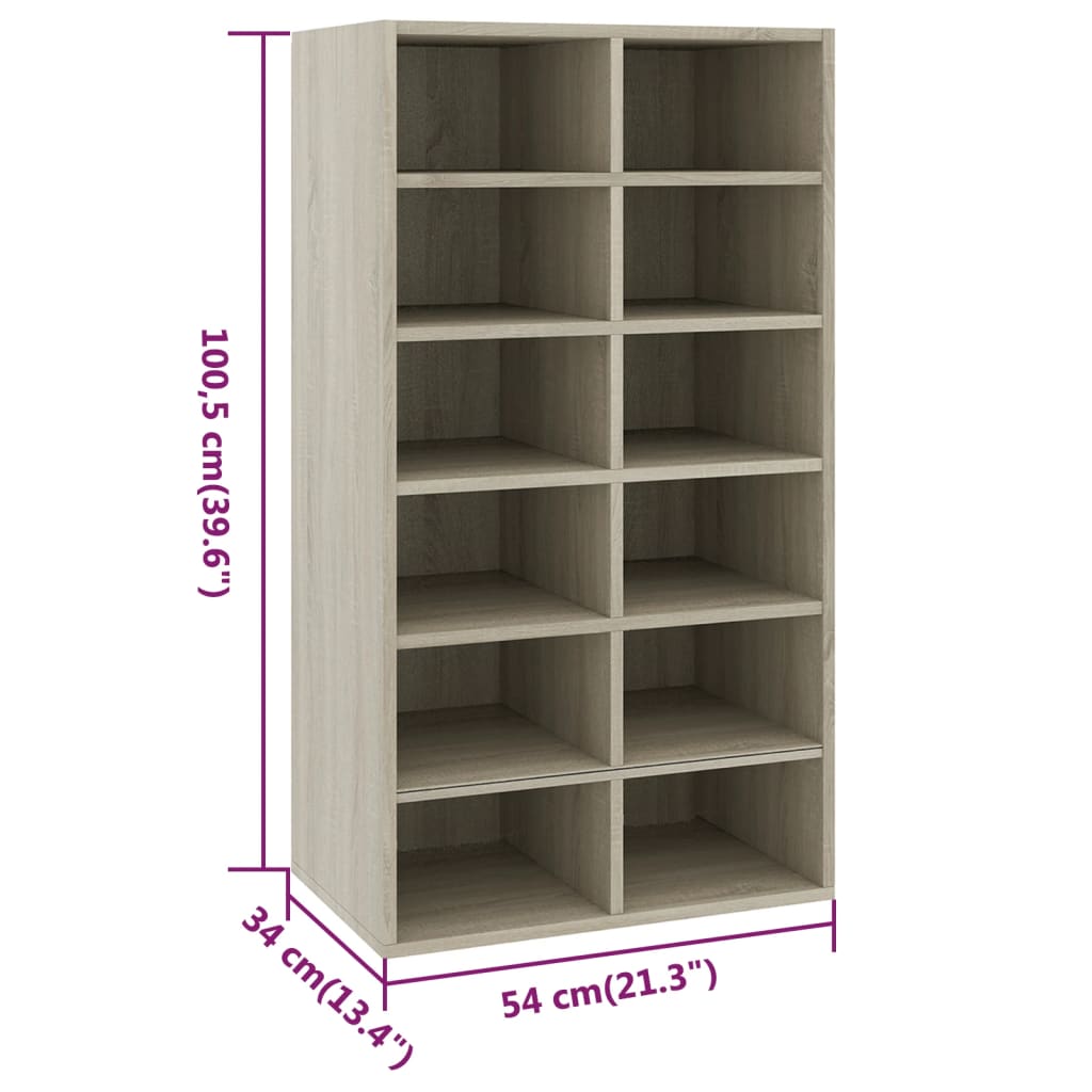 Shoe Rack Sonoma Oak 21.3x13.4x39.6" Engineered Wood