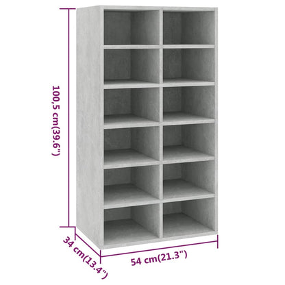 Shoe Rack Concrete Grey 21.3x13.4x39.6" Engineered Wood