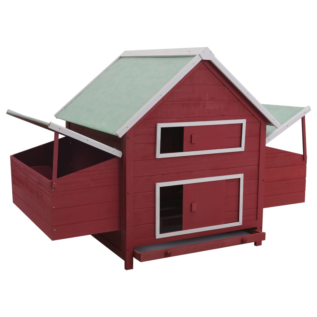 Chicken Coop Red and white, Green roof