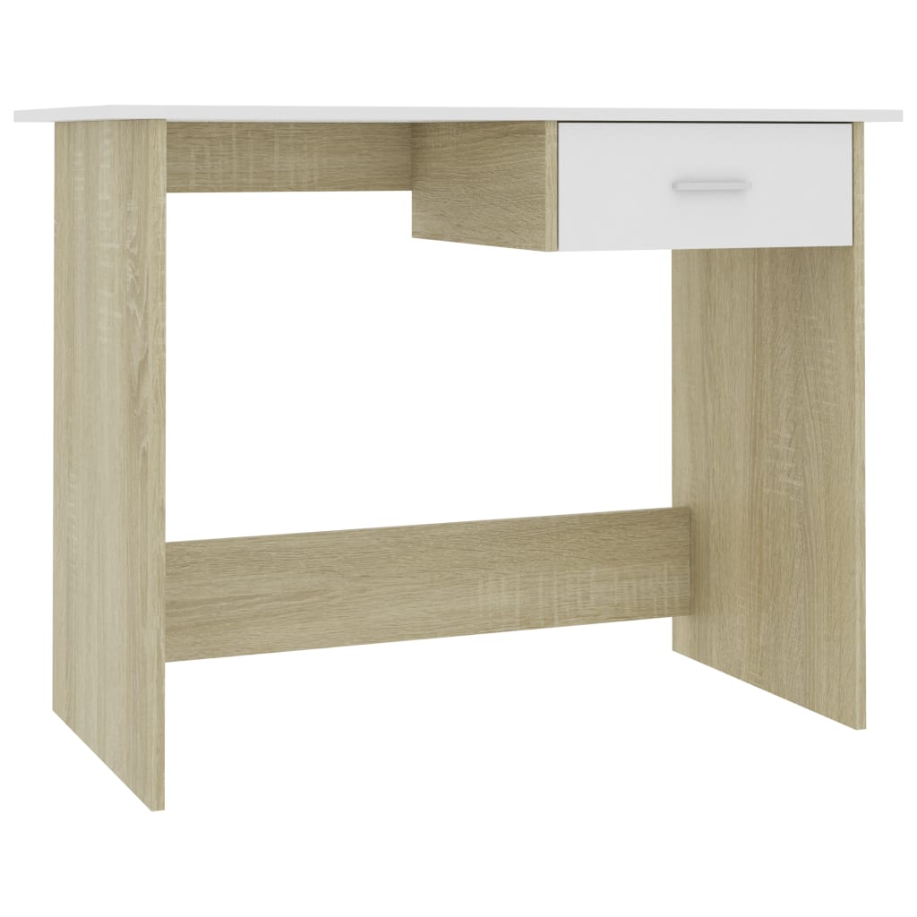 Desk White and Sonoma Oak 39.4"x19.7"x29.9" Engineered Wood