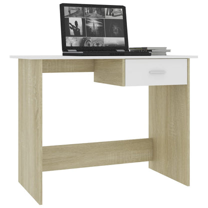 Desk White and Sonoma Oak 39.4"x19.7"x29.9" Engineered Wood