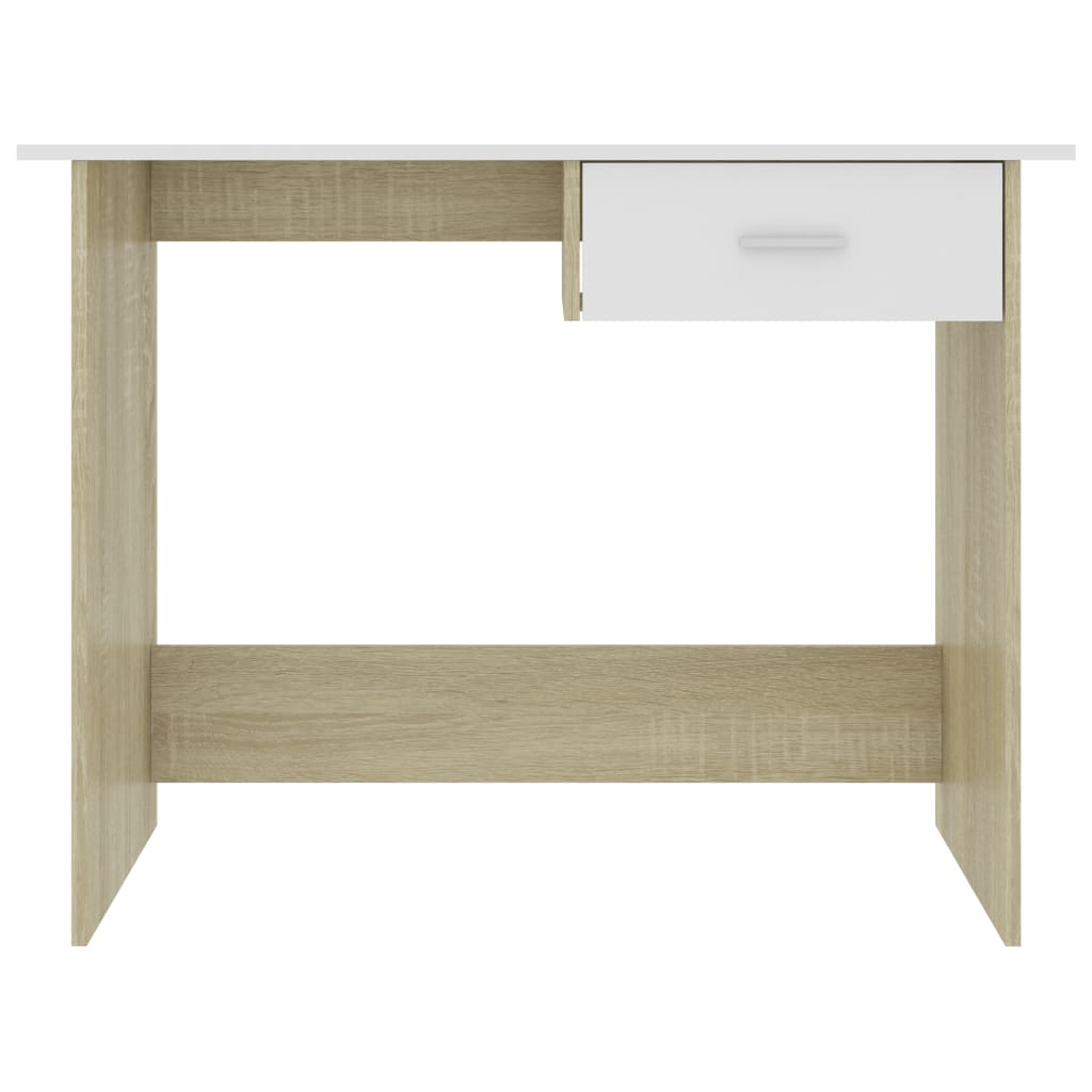 Desk White and Sonoma Oak 39.4"x19.7"x29.9" Engineered Wood