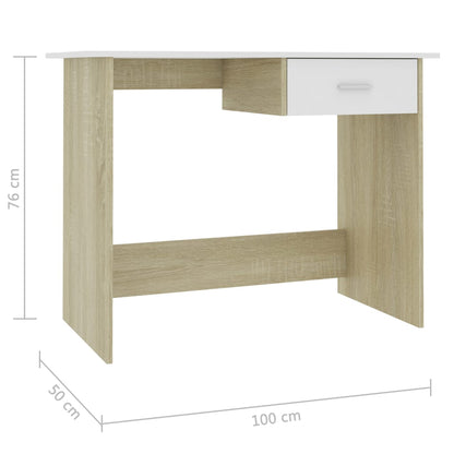 Desk White and Sonoma Oak 39.4"x19.7"x29.9" Engineered Wood