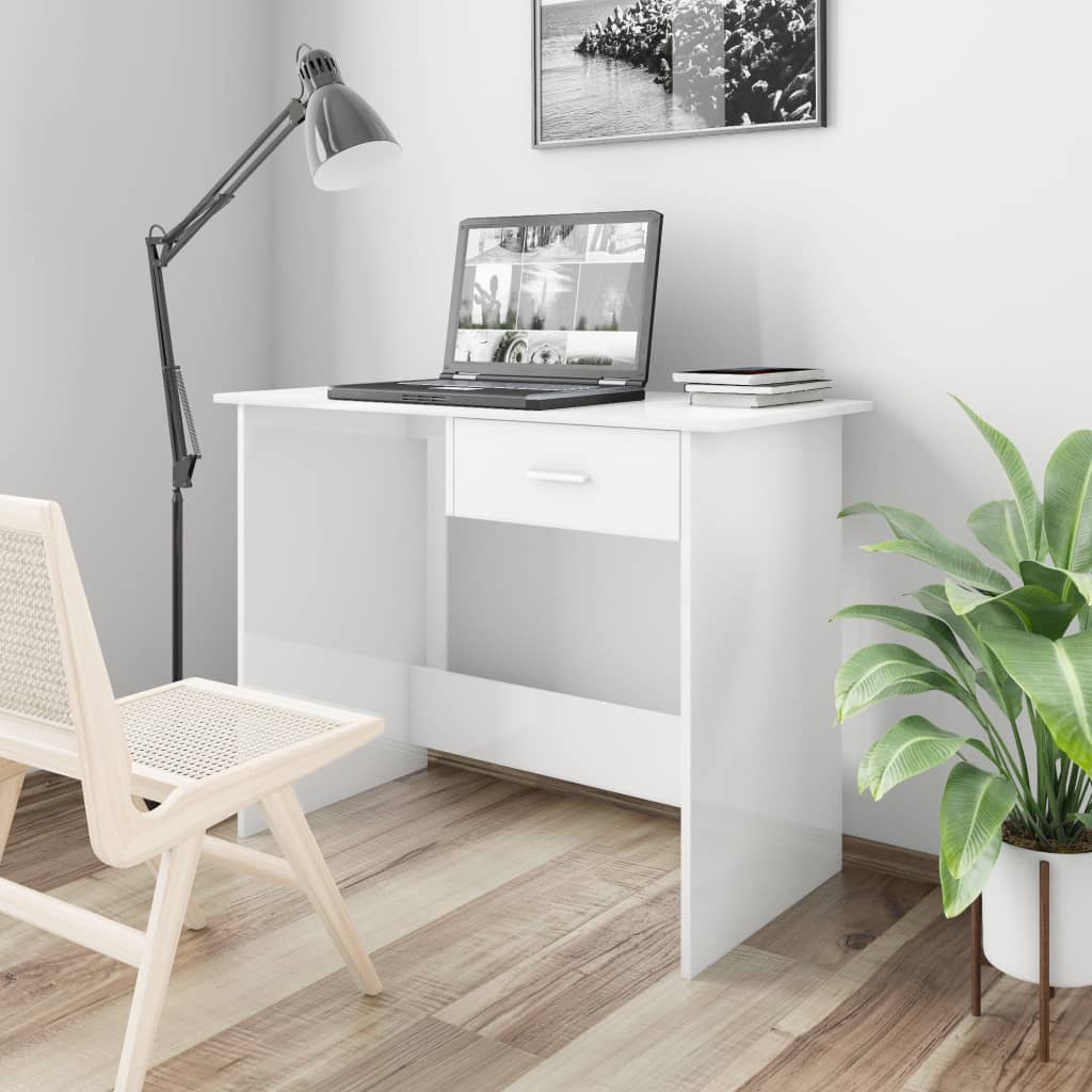 Desk High Gloss White 39.4"x19.7"x29.9" Engineered Wood