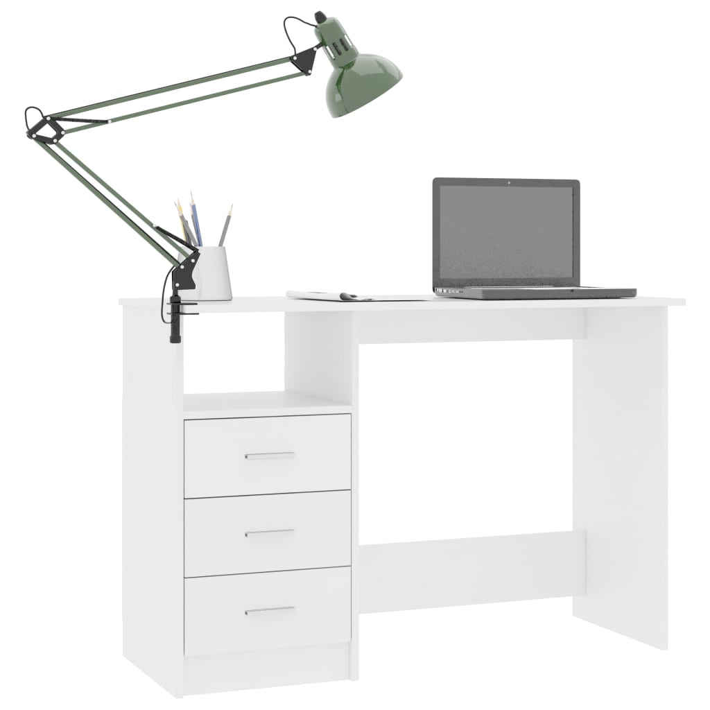 Desk with Drawers White 43.3"x19.7"x29.9" Engineered Wood