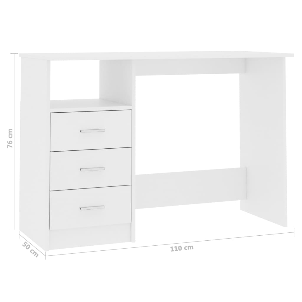 Desk with Drawers White 43.3"x19.7"x29.9" Engineered Wood