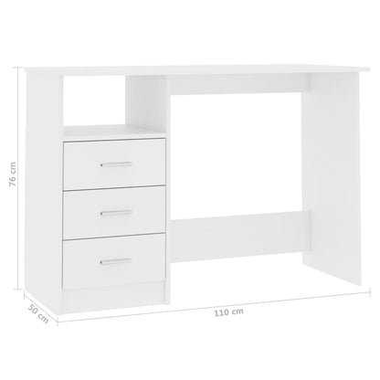 Desk with Drawers White 43.3"x19.7"x29.9" Engineered Wood