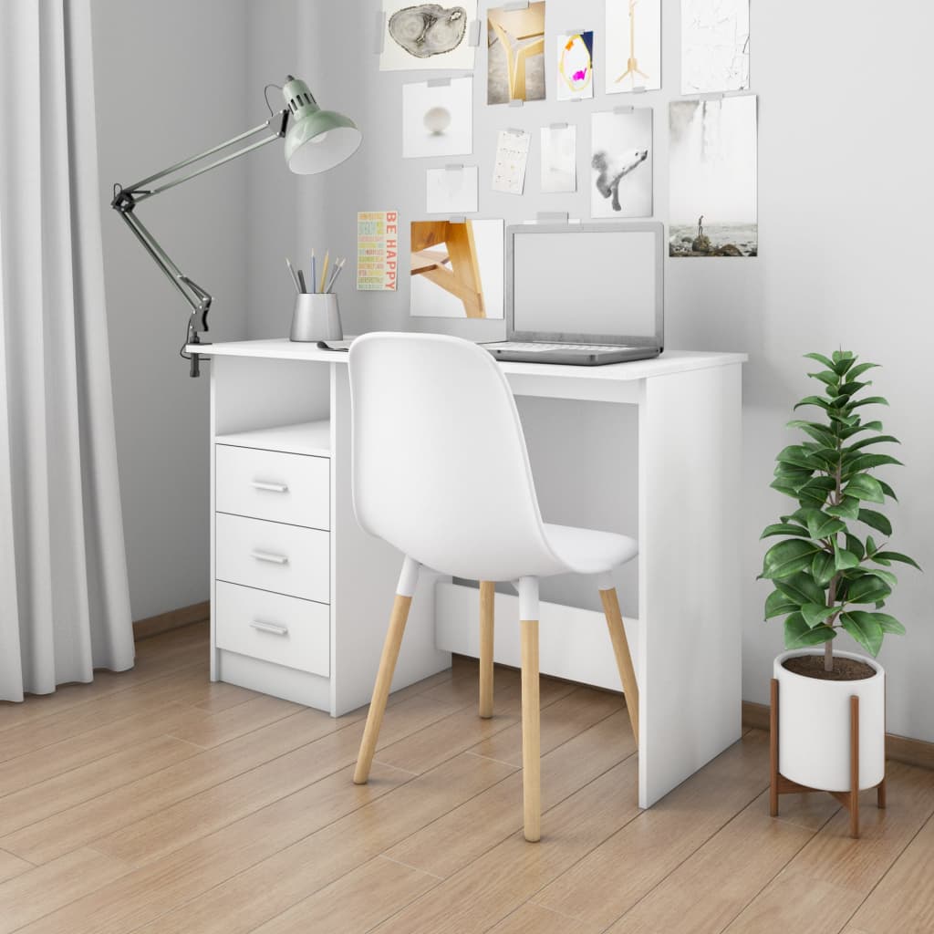 Desk with Drawers White 43.3"x19.7"x29.9" Engineered Wood