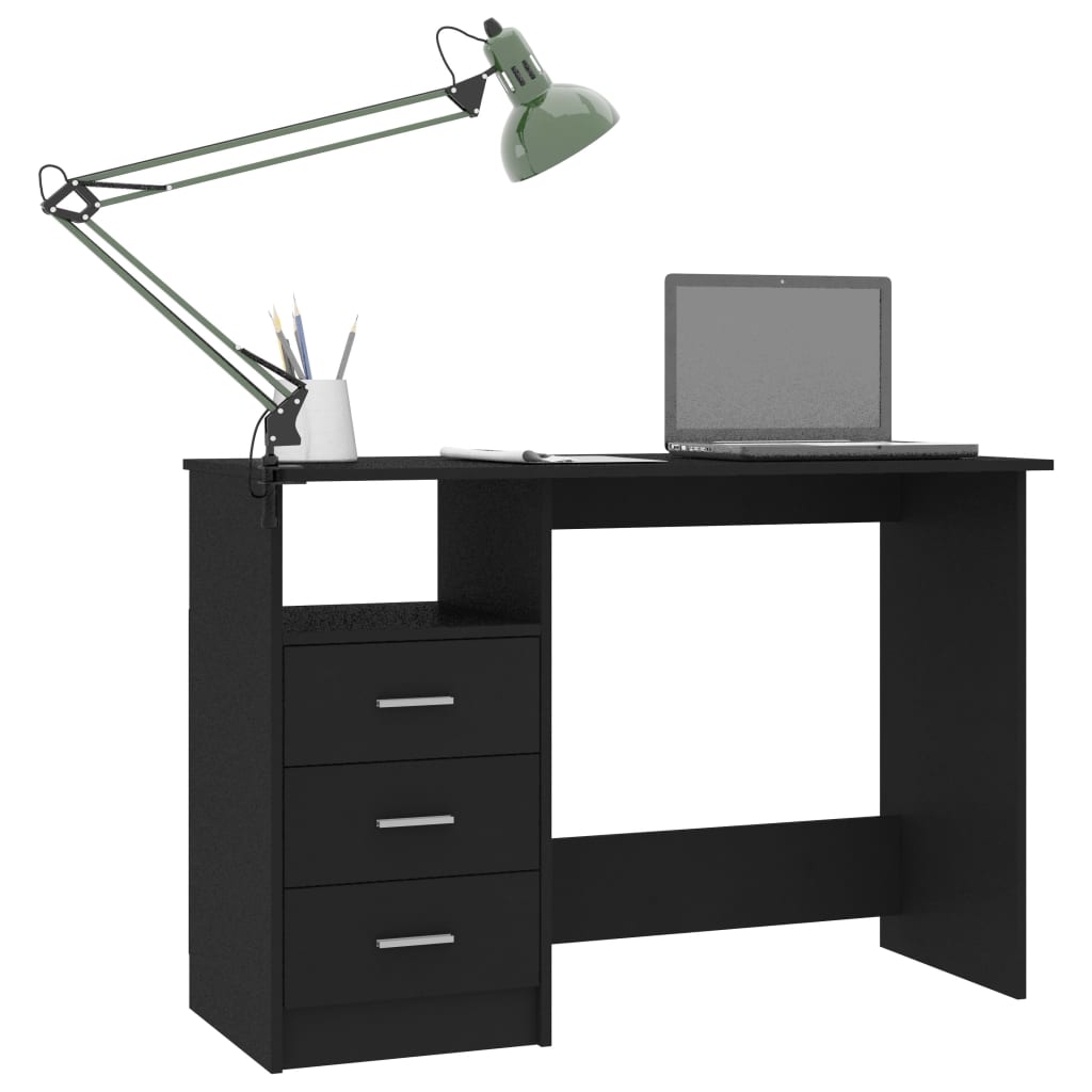 Desk with Drawers Black 43.3"x19.7"x29.9" Engineered Wood