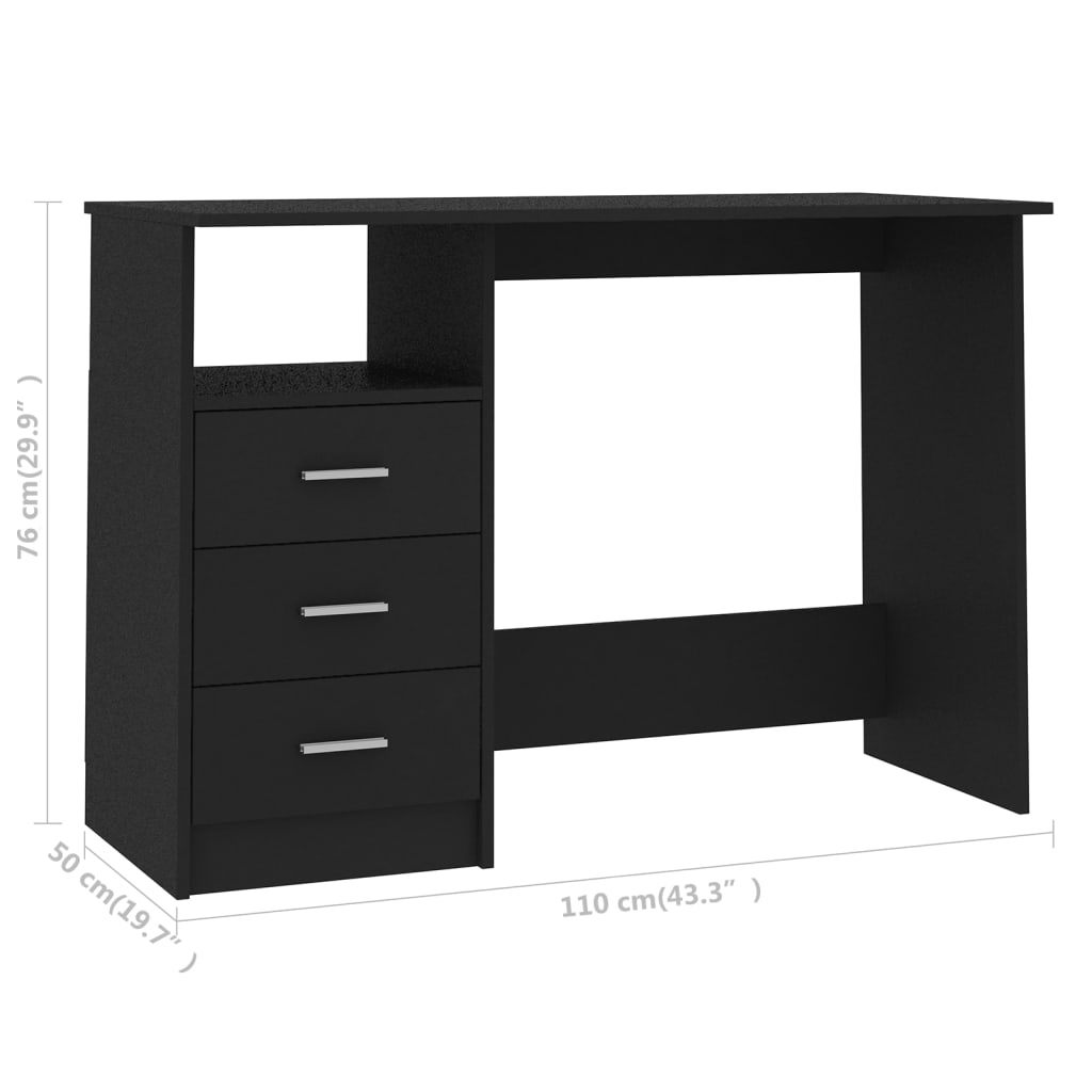 Desk with Drawers Black 43.3"x19.7"x29.9" Engineered Wood