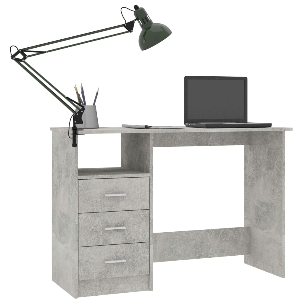 Desk with Drawers Concrete Gray 43.3"x19.7"x29.9" Engineered Wood