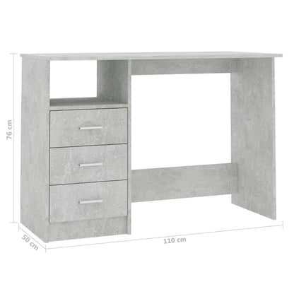 Desk with Drawers Concrete Gray 43.3"x19.7"x29.9" Engineered Wood