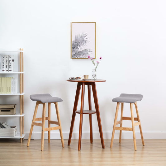 Bar Chair Set of 2 Light Grey and Light Brown Polyester, Beech Wood