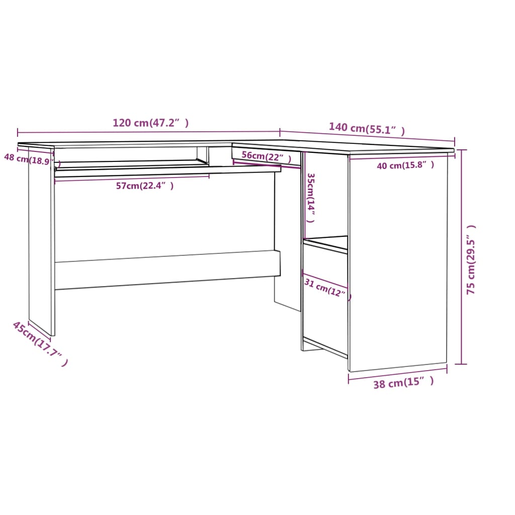 L-Shaped Corner Desk Gray 47.2"x55.1"x29.5" Engineered Wood
