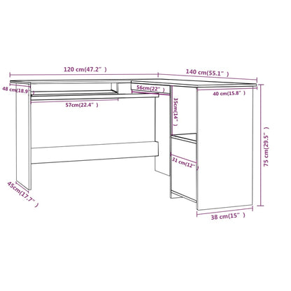 L-Shaped Corner Desk Gray 47.2"x55.1"x29.5" Engineered Wood