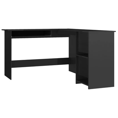 L-Shaped Corner Desk High Gloss Black 47.2" x 55.1" x 29.5" Engineered Wood