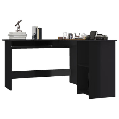 L-Shaped Corner Desk High Gloss Black 47.2" x 55.1" x 29.5" Engineered Wood