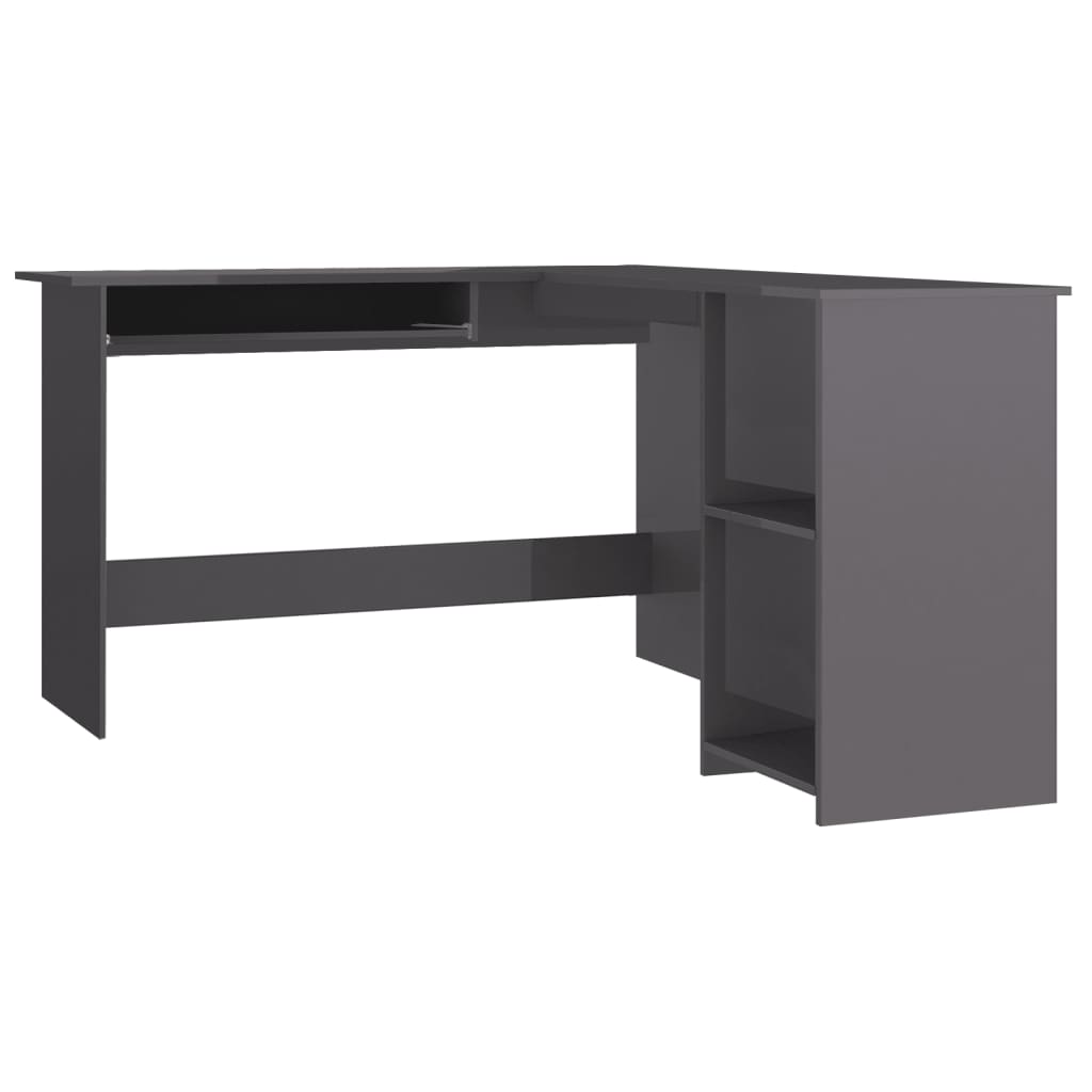 L-Shaped Corner Desk High Gloss Gray 47.2" x 55.1" x 29.5" Engineered Wood