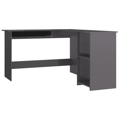 L-Shaped Corner Desk High Gloss Gray 47.2" x 55.1" x 29.5" Engineered Wood