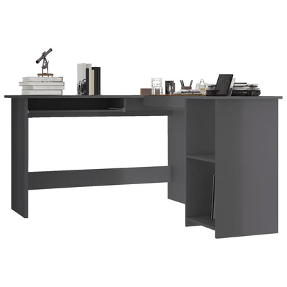 L-Shaped Corner Desk High Gloss Gray 47.2" x 55.1" x 29.5" Engineered Wood