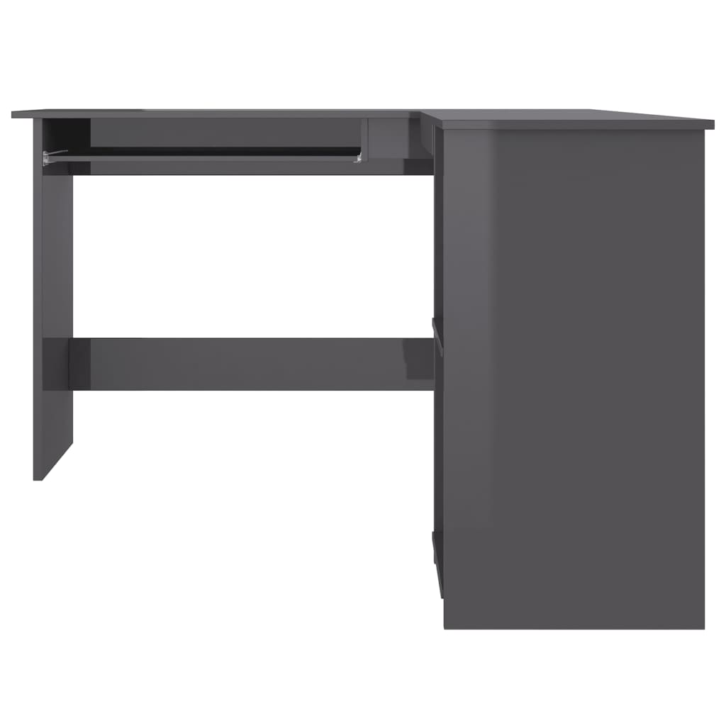 L-Shaped Corner Desk High Gloss Gray 47.2" x 55.1" x 29.5" Engineered Wood