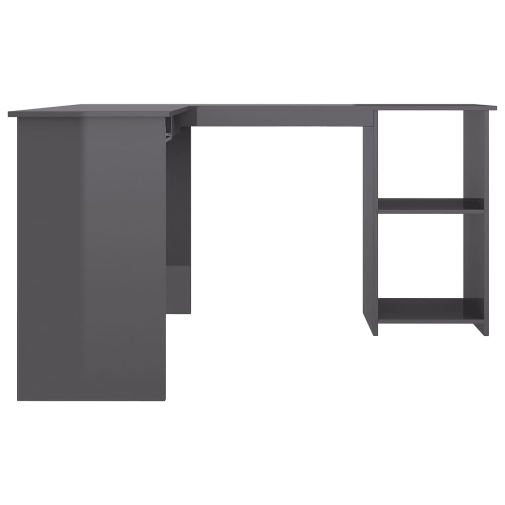 L-Shaped Corner Desk High Gloss Gray 47.2" x 55.1" x 29.5" Engineered Wood