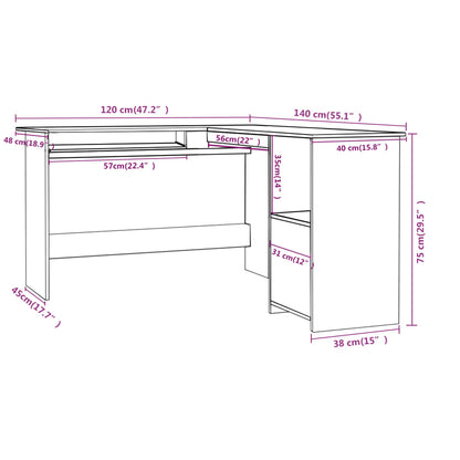 L-Shaped Corner Desk High Gloss Gray 47.2" x 55.1" x 29.5" Engineered Wood