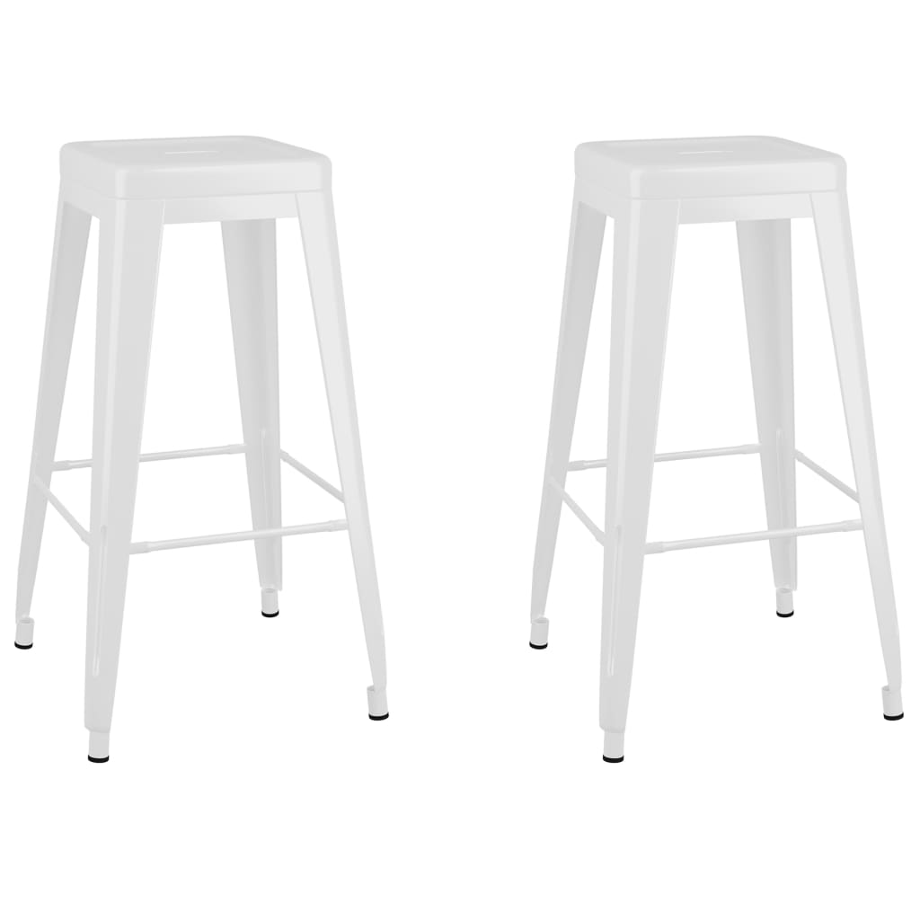 Bar Stool Set of 2 White Metal 16.9x16.9x30.3 in Stackable