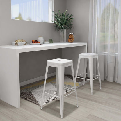 Bar Stool Set of 2 White Metal 16.9x16.9x30.3 in Stackable
