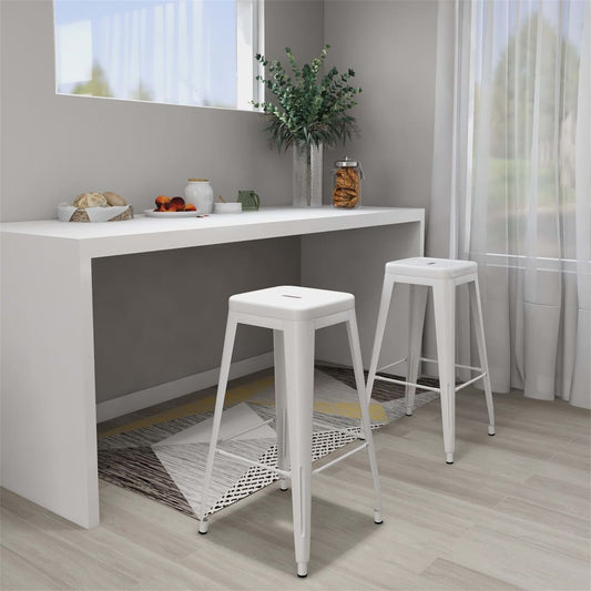 Bar Stool Set of 2 White Metal 16.9x16.9x30.3 in Stackable