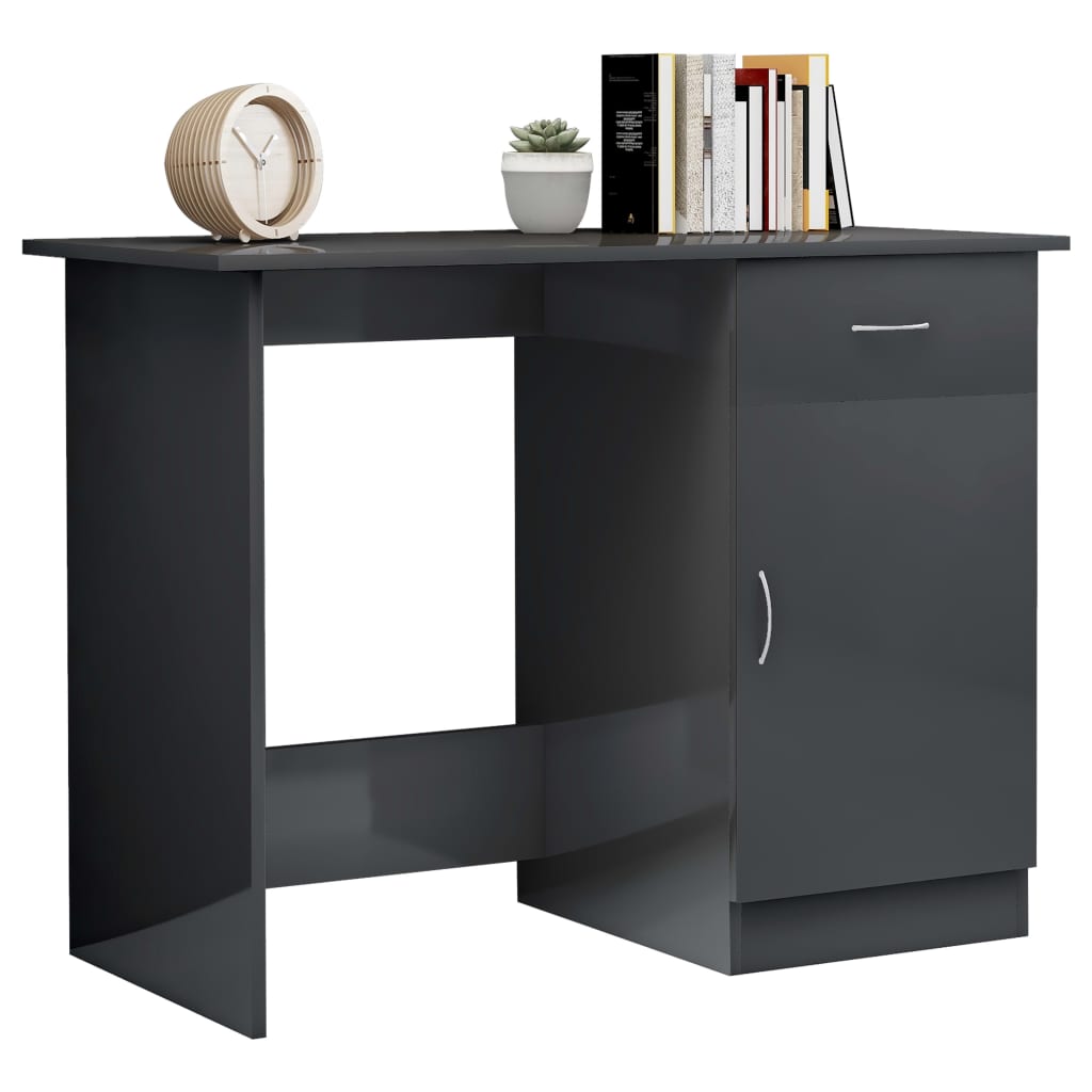 Desk High Gloss Gray 39.4" x 19.7" x 29.9" Engineered Wood