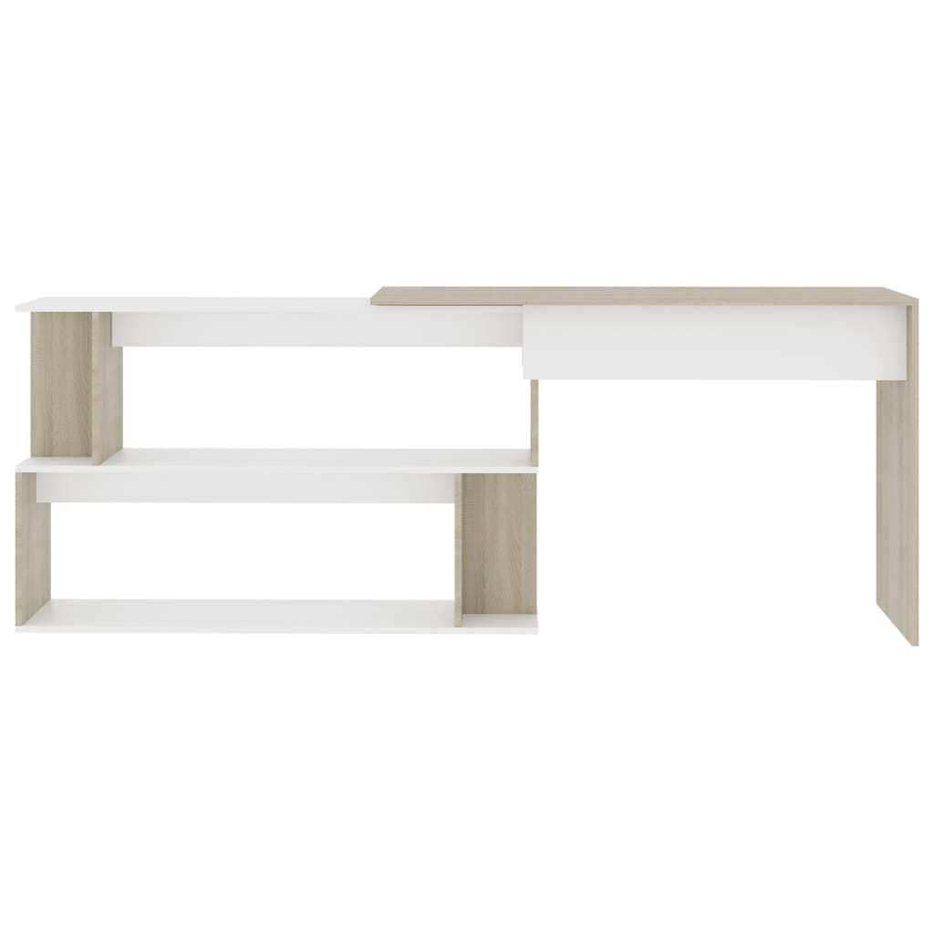 Corner Desk White and Sonoma Oak 78.7"x19.7"x29.9" Engineered Wood