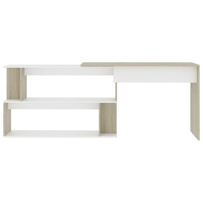 Corner Desk White and Sonoma Oak 78.7"x19.7"x29.9" Engineered Wood