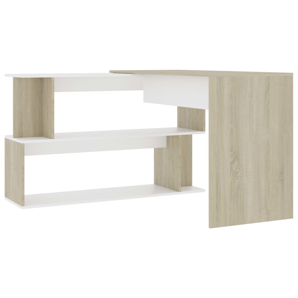 Corner Desk White and Sonoma Oak 78.7"x19.7"x29.9" Engineered Wood