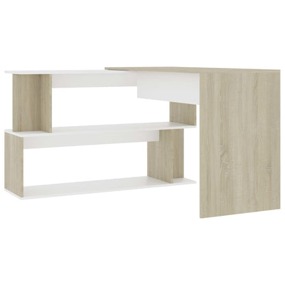 Corner Desk White and Sonoma Oak 78.7"x19.7"x29.9" Engineered Wood