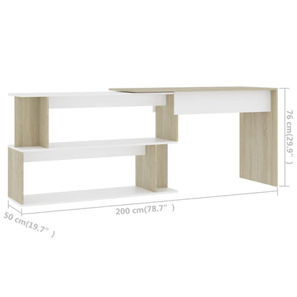 Corner Desk White and Sonoma Oak 78.7"x19.7"x29.9" Engineered Wood
