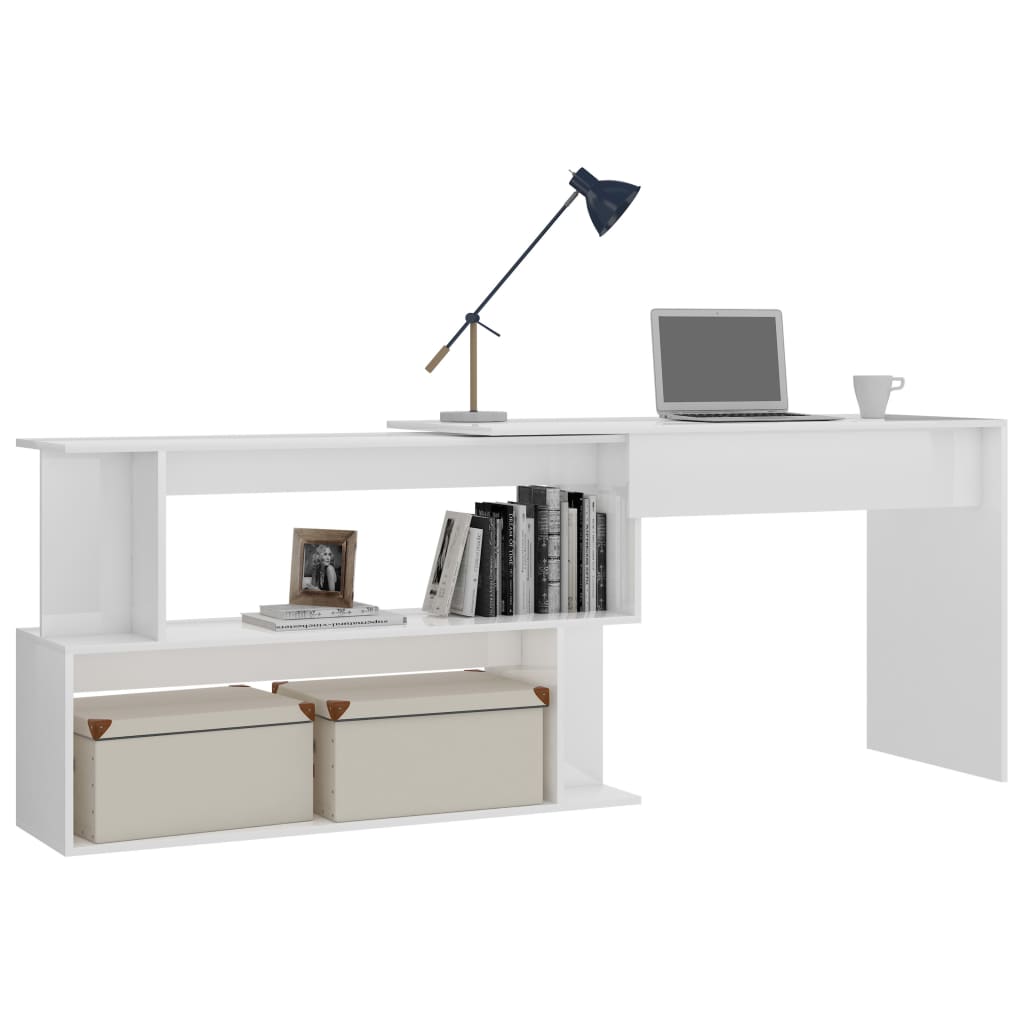 Corner Desk High Gloss White 78.7" x 19.7" x 29.9" Engineered Wood